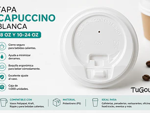 Tapa Capuccino Blanca para Vasos 8 y 10/24 oz
