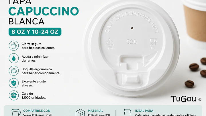 Tapa Capuccino Blanca para Vasos 8 y 10/24 oz 1