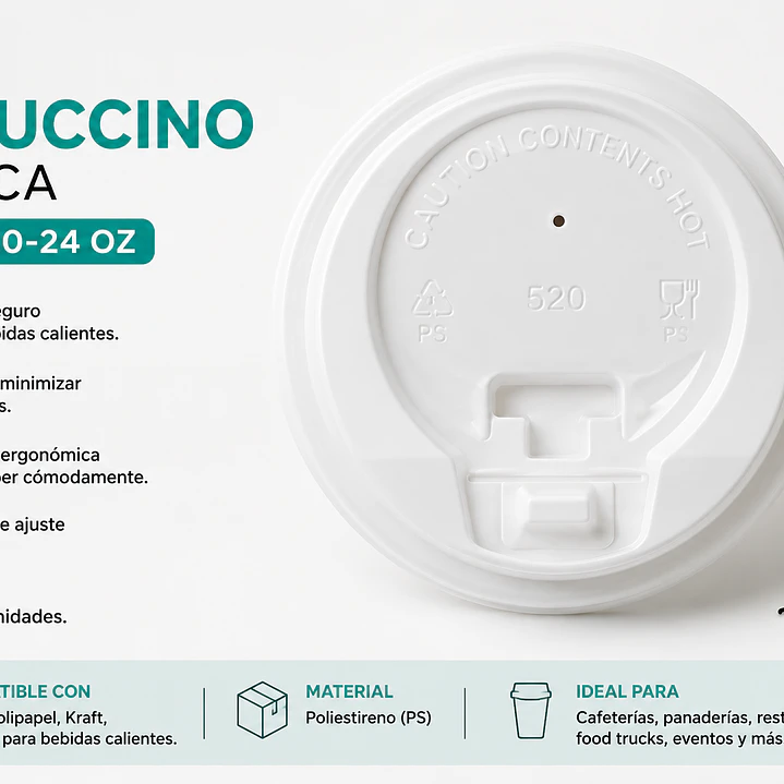 Tapa Capuccino Blanca para Vasos 8 y 10/24 oz 1