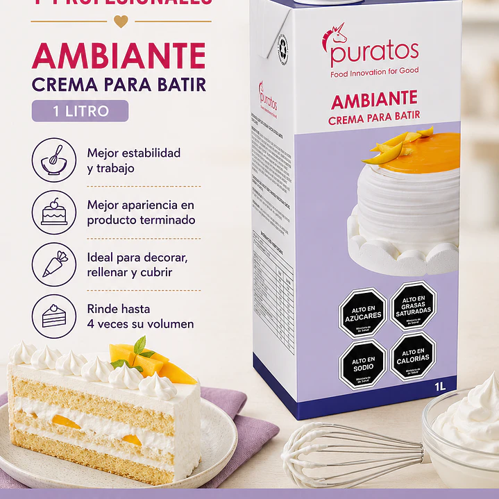 Crema para Batir Ambiante Puratos 1 Litro 1
