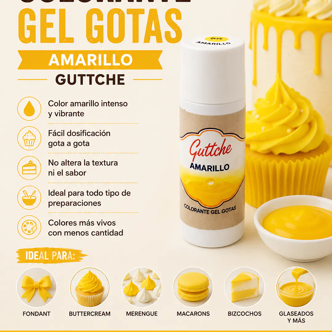 Colorante Gel en Gotas Guttche Amarillo 20 g 1