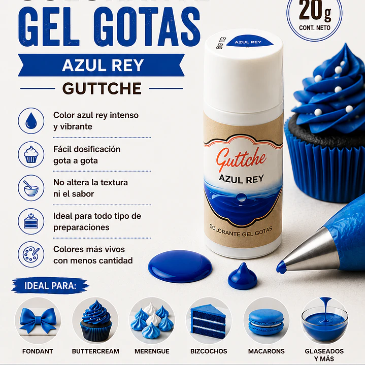 Colorante Gel en Gotas Azul Rey Guttche 20 g 1