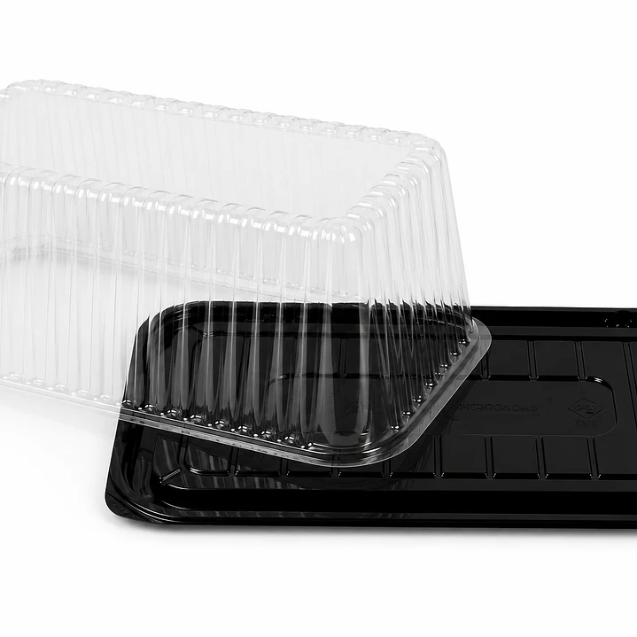 Envase para Torta Rectangular y Brazo de Reina con Base Negra 1