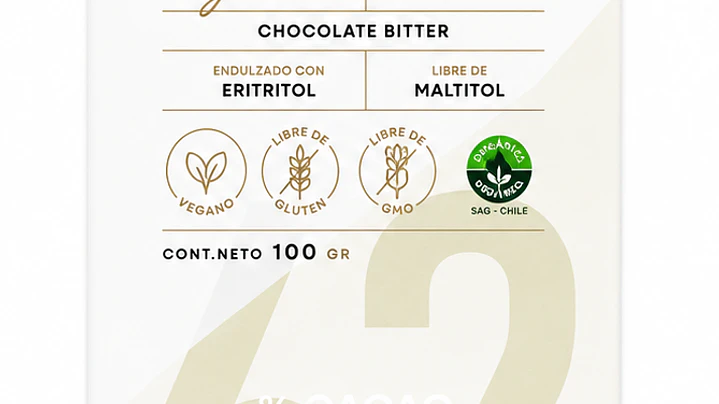 Chocolate Sin Azúcar 62% Cacao Orgánico Manare 100 g 1