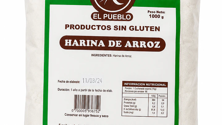 El Pueblo Harina de Arroz Sin Gluten 1 kg 1