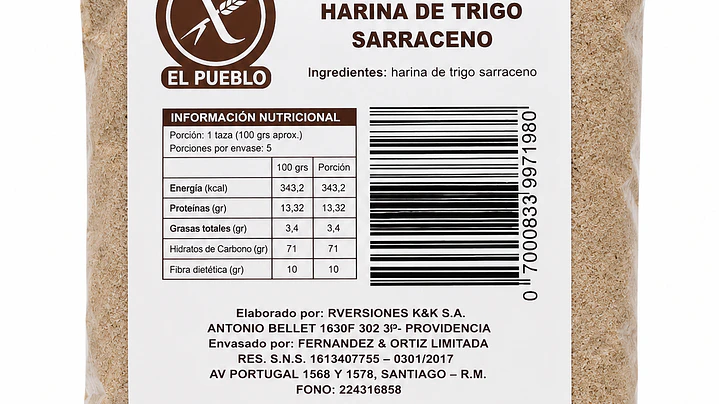 El Pueblo Harina de Trigo Sarraceno Sin Gluten 500 g 1