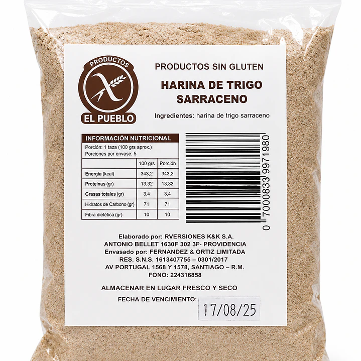 El Pueblo Harina de Trigo Sarraceno Sin Gluten 500 g 1