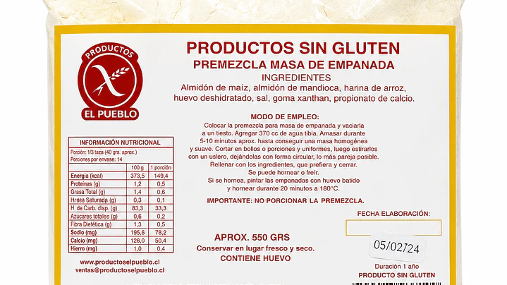 El Pueblo Premezcla Masa de Empanadas Sin Gluten 550 g 1