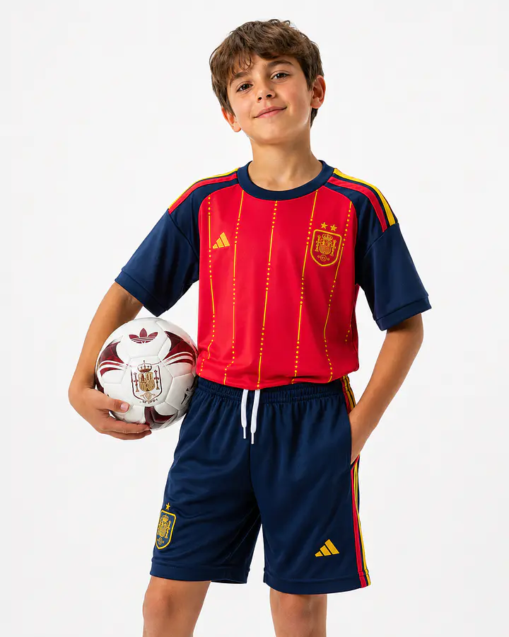Conjunto Criança Espanha Principal Equipamento - CAMPEÃO DO MUNDO 2026 