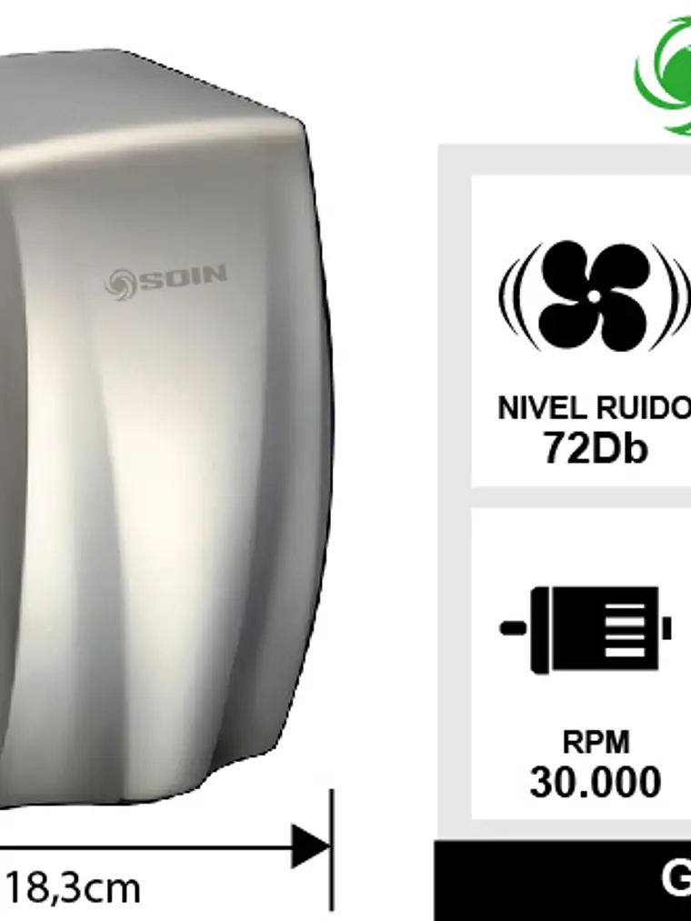 Secador De Manos Acero Inox 1000w 3