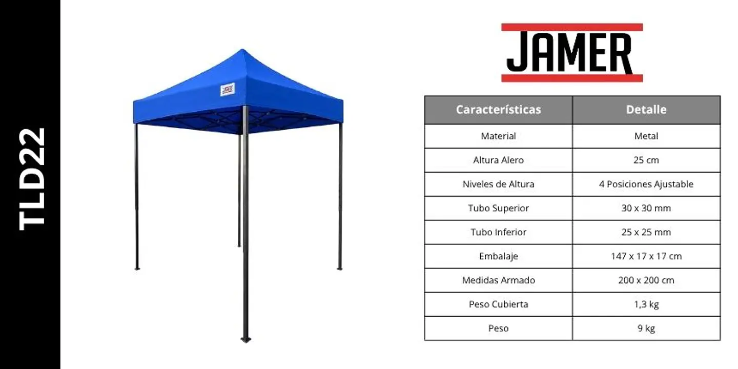 Toldo Plegable Azul 2x2 6