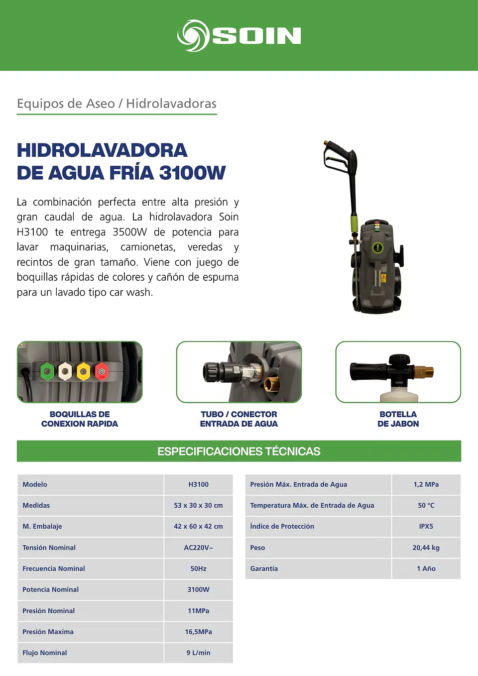 HIDROLAVADORA INDUSTRIAL 3100W SOIN 6