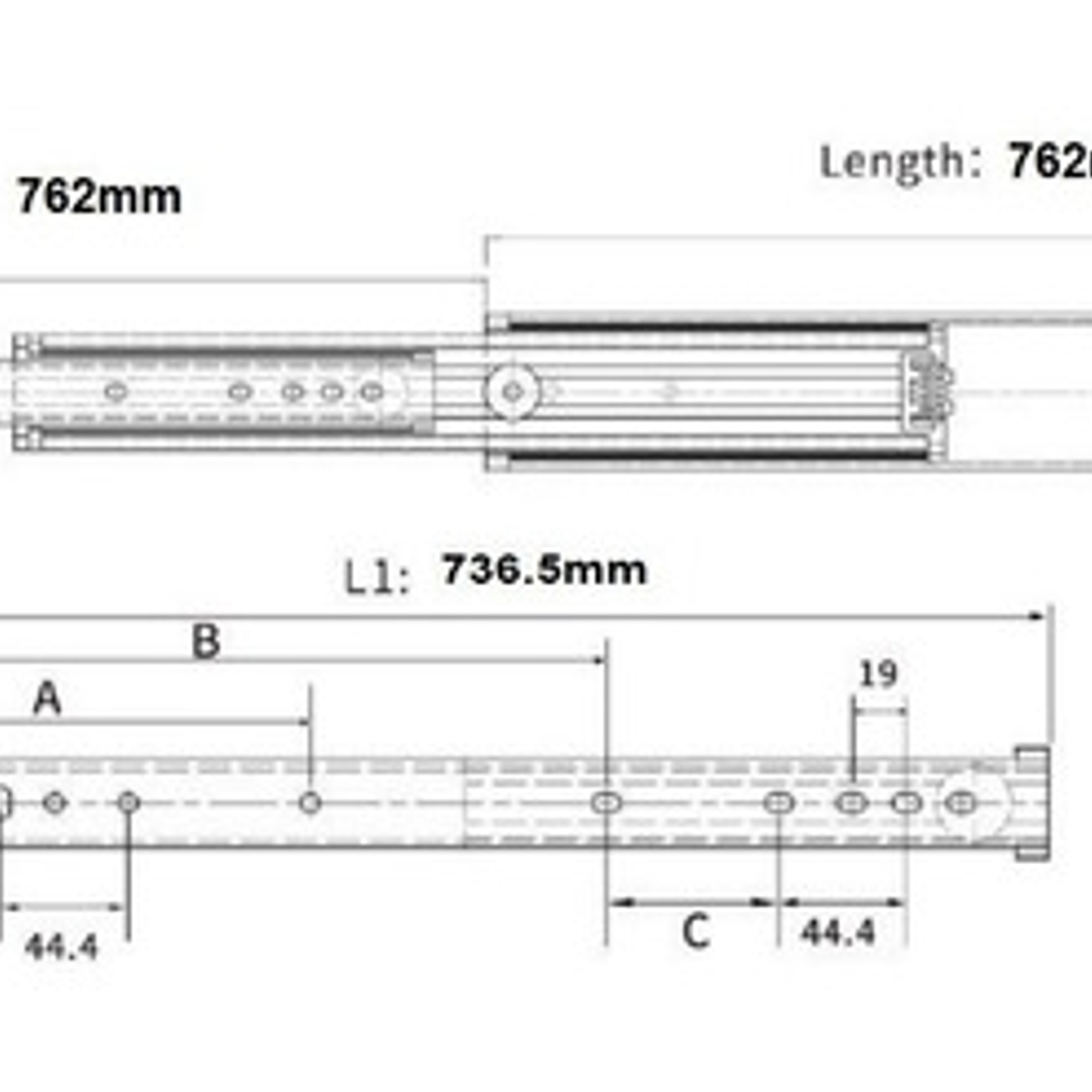 Riel Heavy Duty A2576/sin Bloqueo 75 Cm. 3