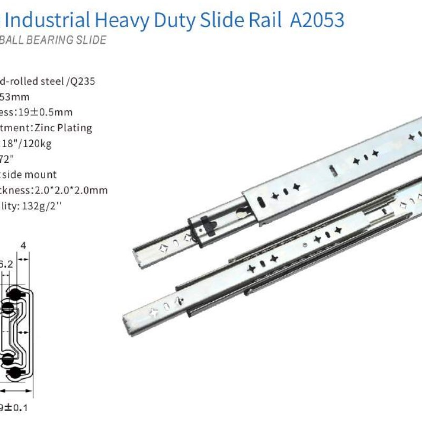 Par Rieles Heavy Duty A2053/Sin Bloqueo 85 Cm 2