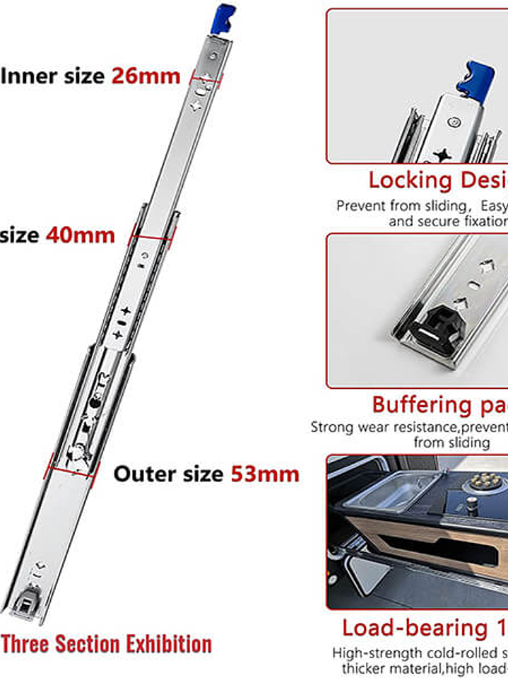 Par Rieles Heavy Duty D2053/con Bloqueo 65 Cm. 5