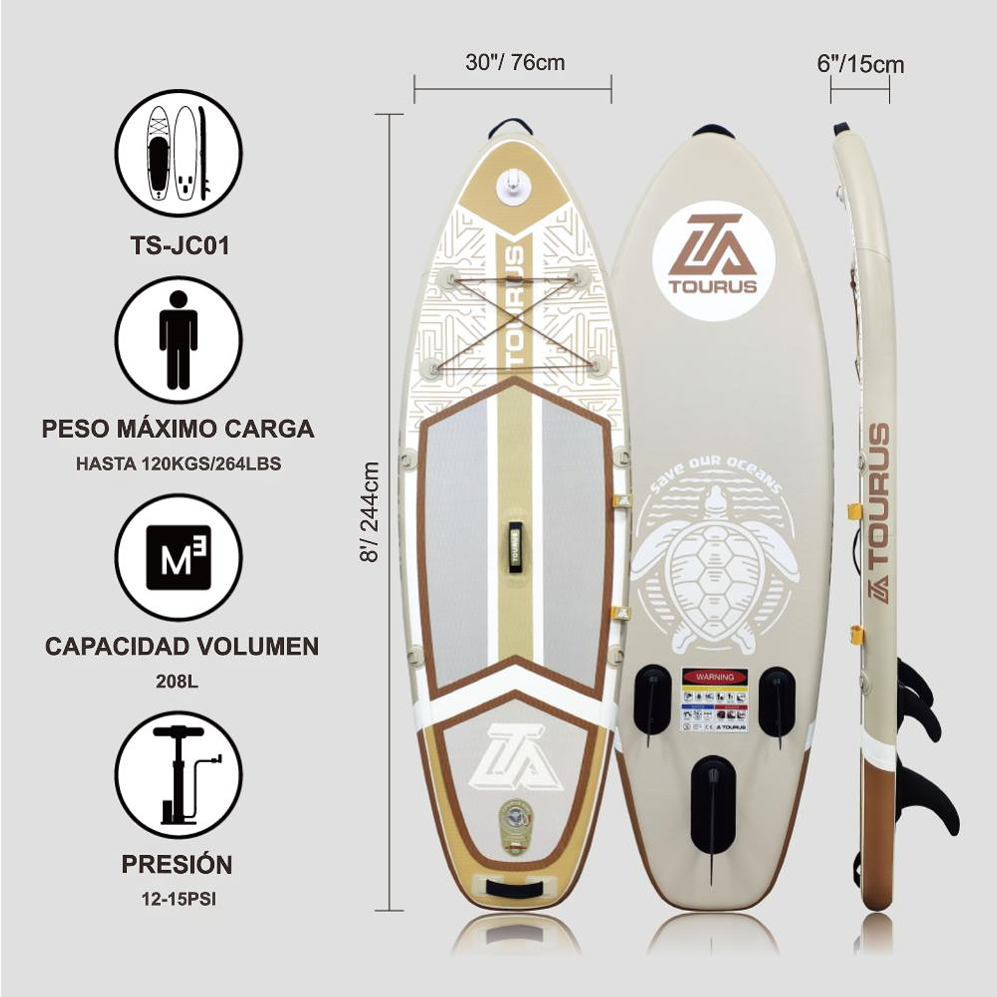 STAND UP PADDLE SUP 8' TOURUS MODELO TSJC01 3