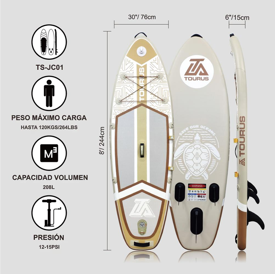 STAND UP PADDLE SUP 8' TOURUS MODELO TSJC01 3
