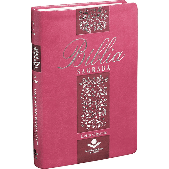 Bíblia Sagrada com letra gigante | Capa cor rosa floral com beiras floridas