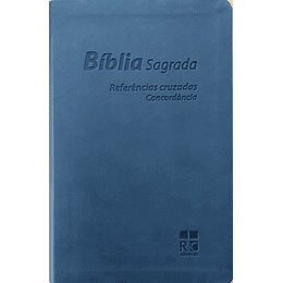  Bíblia Sagrada com referências cruzadas e concordância Capa flexível em camurça sintética na cor azul e beiras brancas