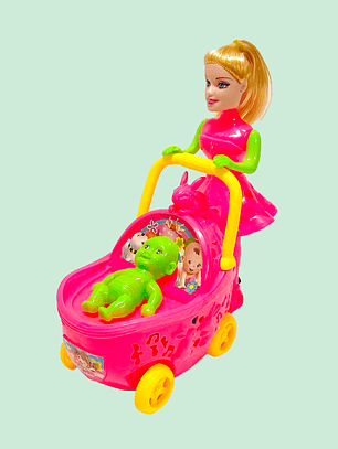 MUÑECA CON COCHE Y CUERDA 0840