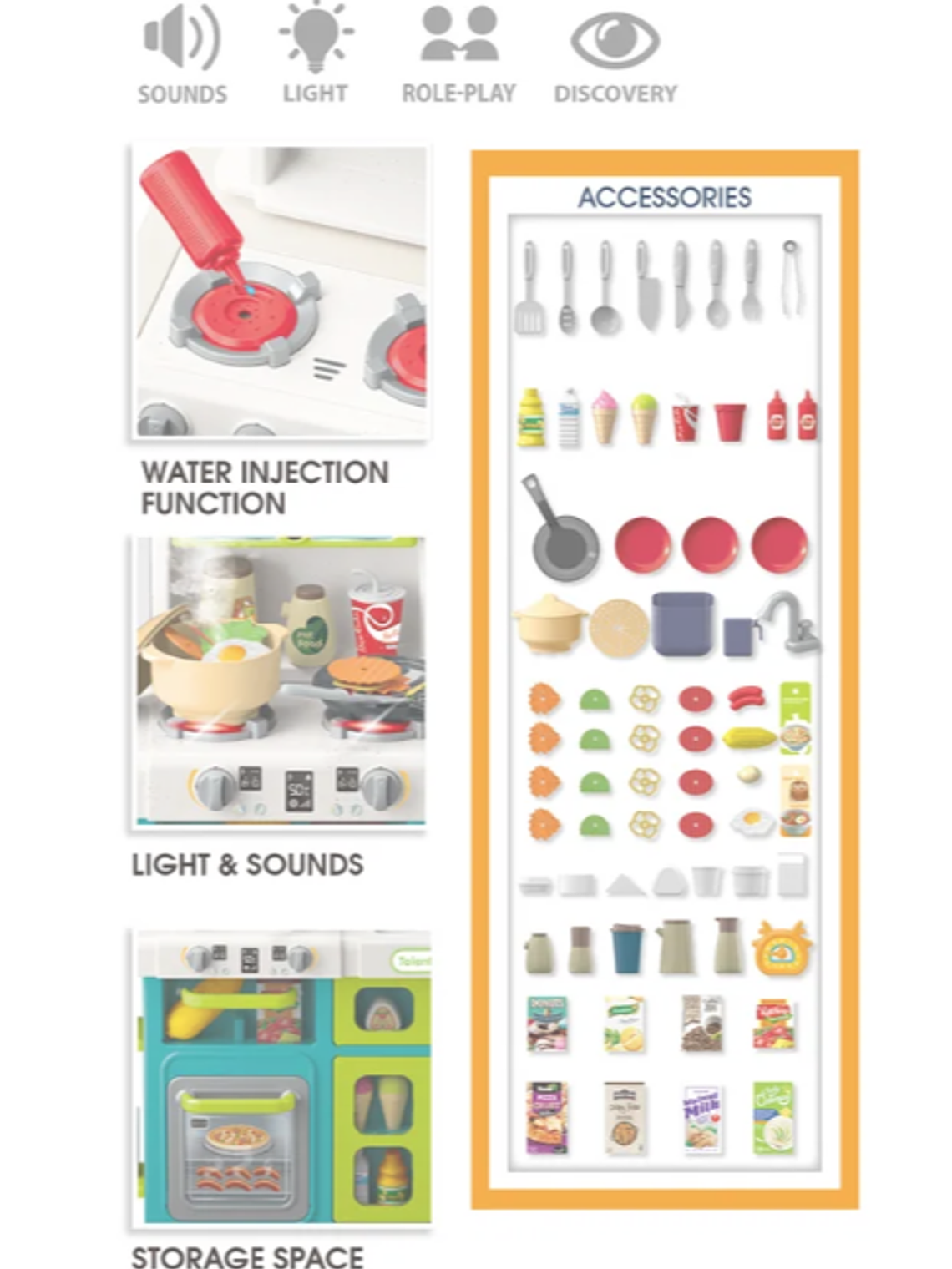 Home Chef - Cocina De Juguete Infantil Chef PRO 101cm, con agua, luz, sonido, vapor y 104 piezas. 4