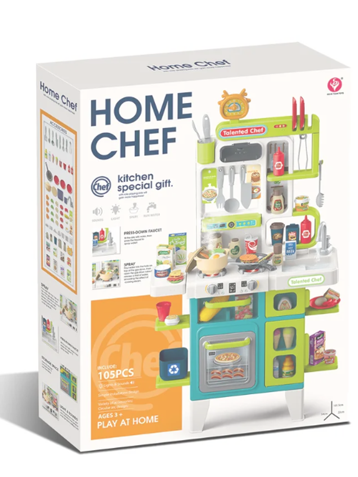 Home Chef - Cocina De Juguete Infantil Chef PRO 101cm, con agua, luz, sonido, vapor y 104 piezas. 1