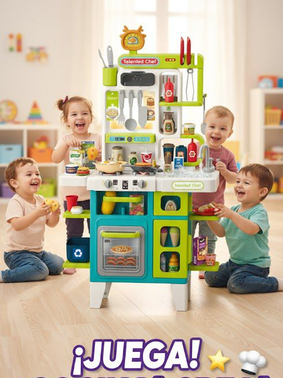 Home Chef - Cocina De Juguete Infantil Chef PRO 101cm, con agua, luz, sonido, vapor y 104 piezas. 3