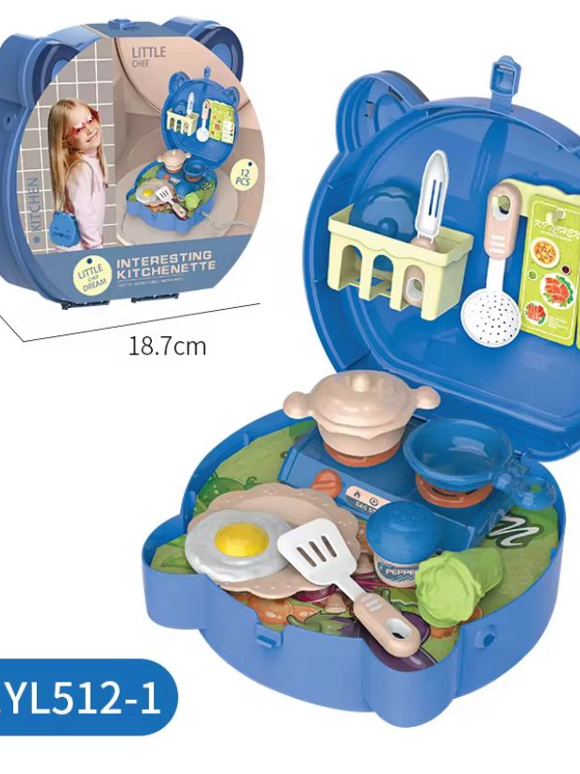 Set de Cocina Juguete Portátil 12 Piezas - Bolso Gato Azul 3