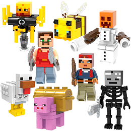 Minecraft Set 8 Figuras Distintos Compatible Lego Armables Versión (A)