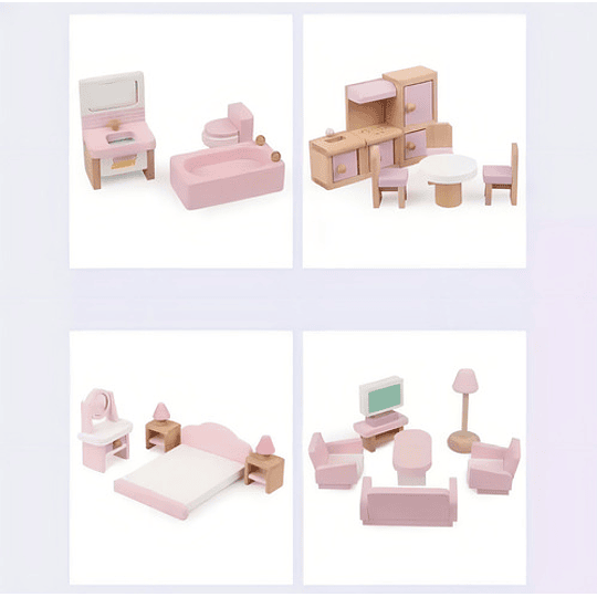 Set De Muebles De Madera Para Casa Muñecas 22 Piezas Juego Color Rosa