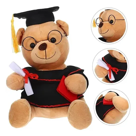Oso De Peluche Graduación Con Gorro Y Diploma Tierno Calidad
