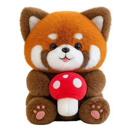 Peluche Panda Rojo Con Hongo Kawaii Suave Adorable Tierno