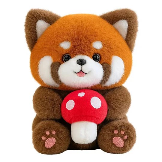 Peluche Panda Rojo Con Hongo Kawaii Suave Adorable Tierno