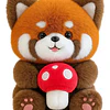 Peluche Panda Rojo Con Hongo Kawaii Suave Adorable Tierno