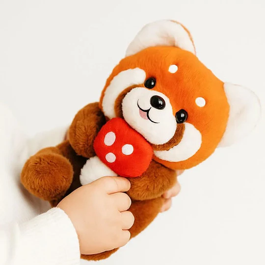 Peluche Panda Rojo Con Hongo Kawaii Suave Adorable Tierno