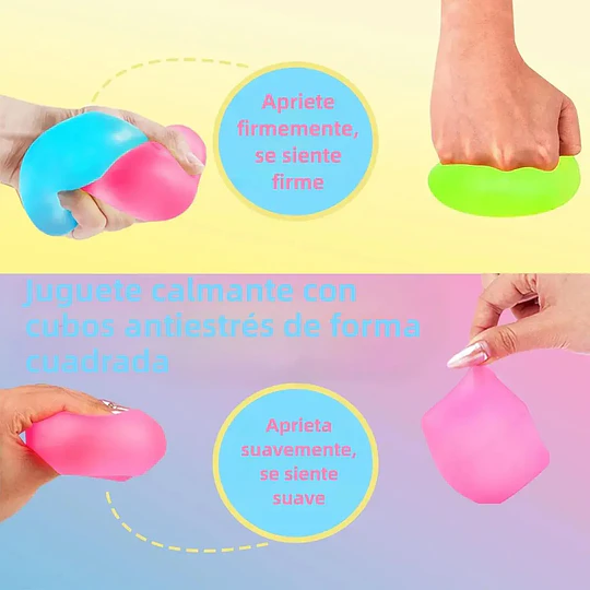 Pack 4 Cubos Sensoriales Squishy Antiestrés Sugar Ball de Silicona