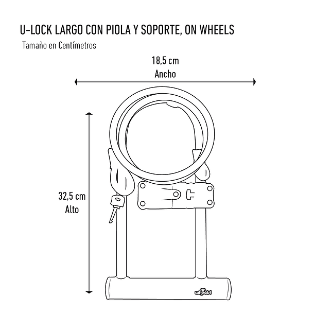 U-LOCK ONWHEELS LARGO CON PIOLA Y SOPORTE - NEGRO 4