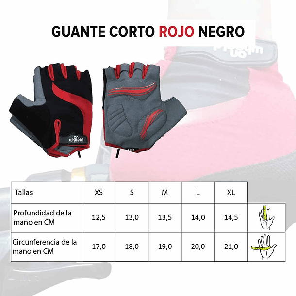 GUANTE CORTO ONWHEELS ROJO/NEGRO TALLA S 9