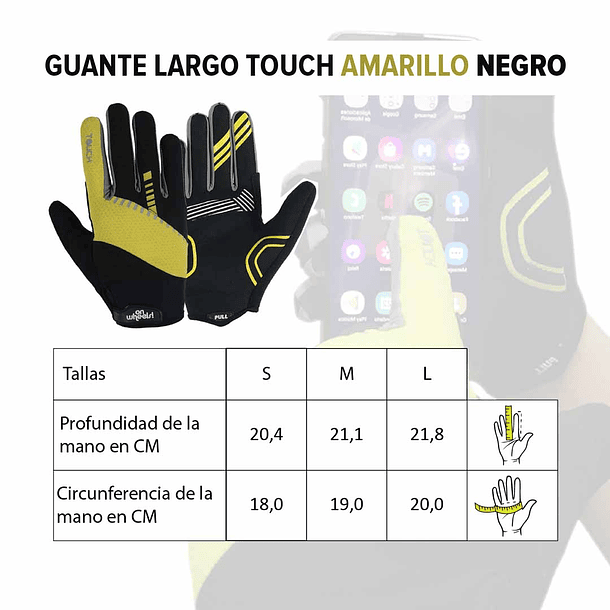 GUANTE LARGO TOUCH ONWHEELS AMARILLO/NEGRO TALLA S 12