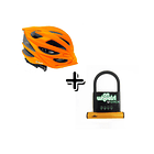CASCO SPORT HOOK ORANGE TALLA L(58-60cm)+ U-LOCK ONWHEELS CORTO CON LLAVE NARANJO 1