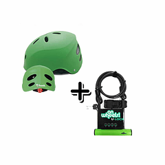 CASCO STREET HOOK CON LUZ VERDE TALLA L(57-59)+U-LOCK OW LARGO CON PIOLA Y SOPORTE - VERDE