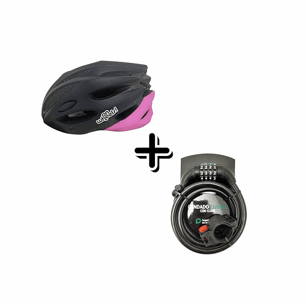 CASCO SPORT ONWHEELS NEGRO ROSADO M (55-58CM)+CANDADO ESPIRAL ONWHEELS CON CLAVE 12X150 1