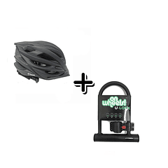 CASCO SPORT HOOK NEGRO TALLA L(58-60cm)+ U-LOCK ONWHEELS CORTO CON SOPORTE - NEGRO 