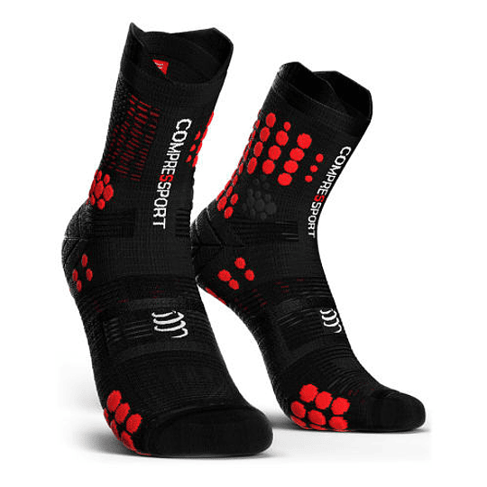 Calcetín Trail v3 Compressport - Negro/Rojo