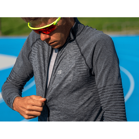 Running Seamless Zip Sweatshirt Grey Melange - Compressport