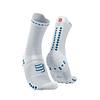 Calcetines de Running Pro Racing Socks Run High v4.0 WHITE/FJORD BLUE- Compressport