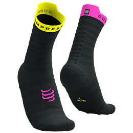 Pro Racing Socks v4.0 Ultralight Run High - BLACK/SAFETY YELLOW/NEON PINK