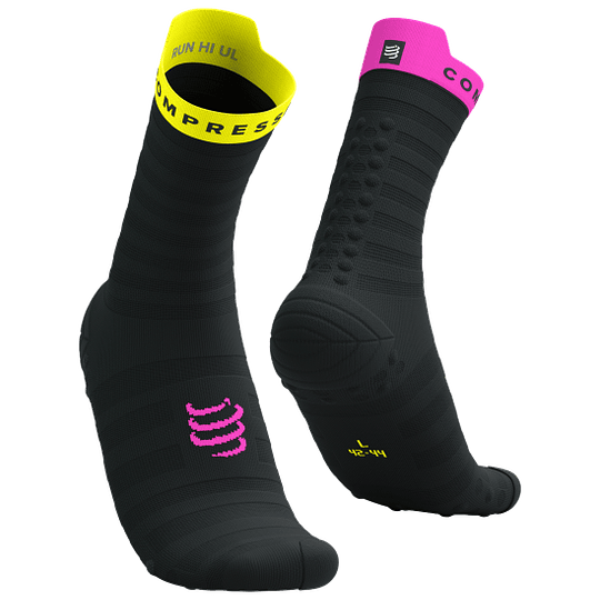 Pro Racing Socks v4.0 Ultralight Run High - BLACK/SAFETY YELLOW/NEON PINK