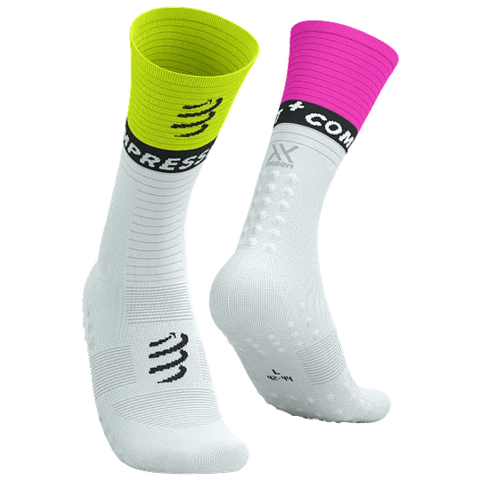 Mid Compression Socks V2.0 White/Safety Yellow Neon Pink
