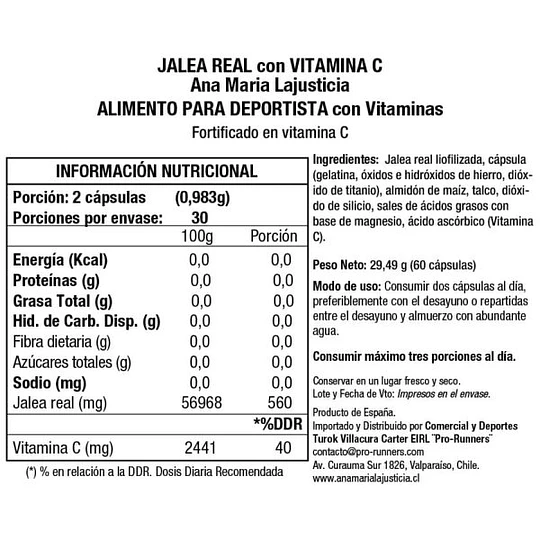 JALEA REAL CON VITAMINA C I 60 cap. I Ana Maria Lajusticia